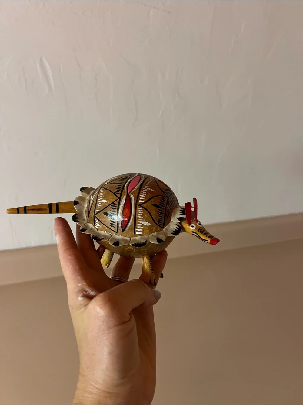 Mexican Hand-Painted Armadillo Figurine in Brown and Red - Picture 5 of 5
